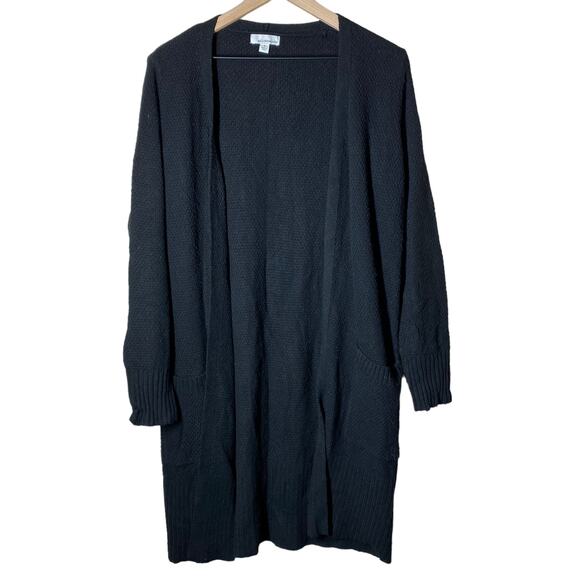 Allison Joy Black Waffle Long Cardigan Size Small Evereve - Picture 1 of 6